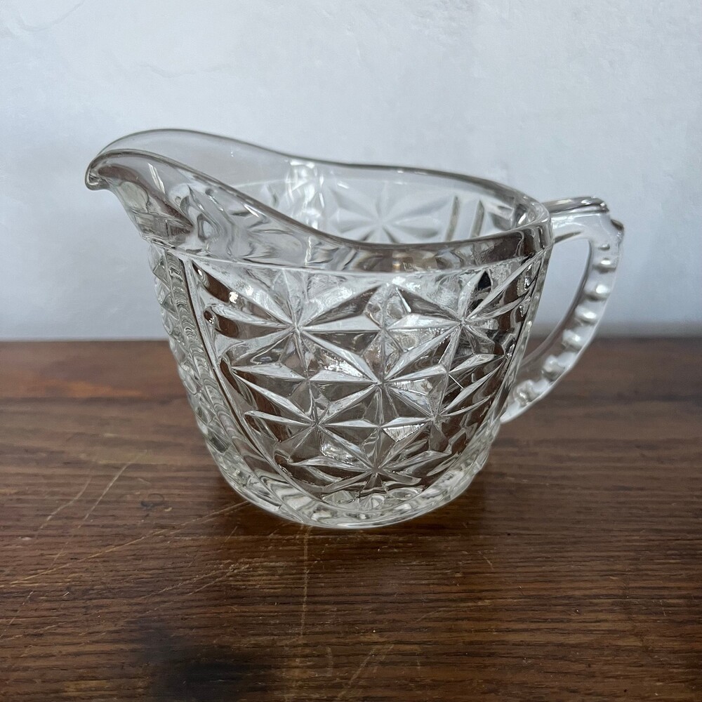 VTG Anchor Hocking Stars Bars Creamer Pitcher Clear Pressed Glass EAPG 1960s